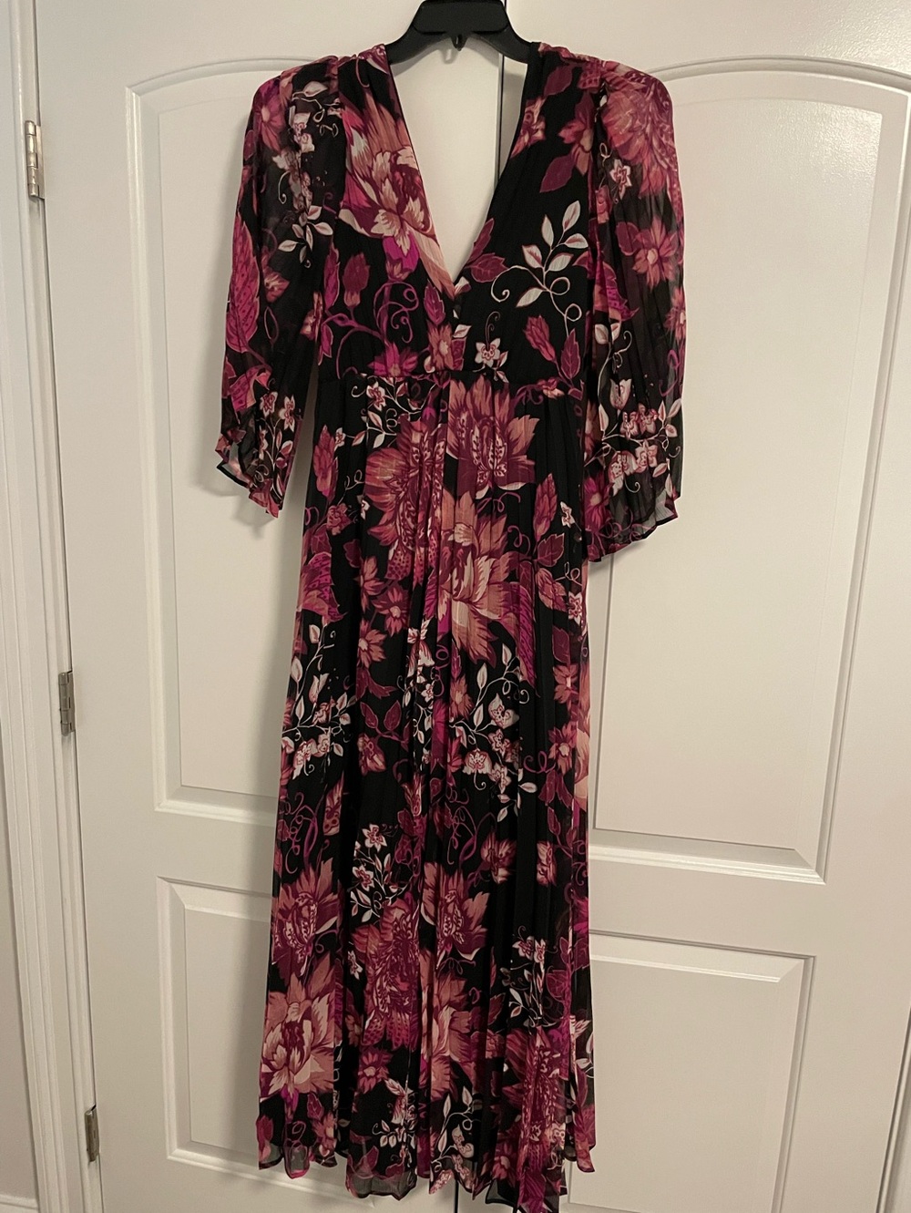 Express Black Maxi Dress with Magenta Floral Print